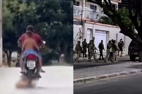 Motociclista pilota arrastando cachorro amarrado a veículo no Ceará; imagem é forte