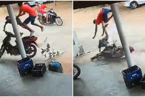 Criança e adolescente 'voam' após batida de moto no interior do Ceará