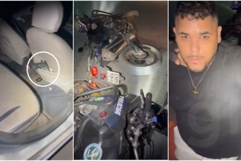 Homem é preso com arma e droga após atirar em bar e jogar carro contra policiais durante fuga