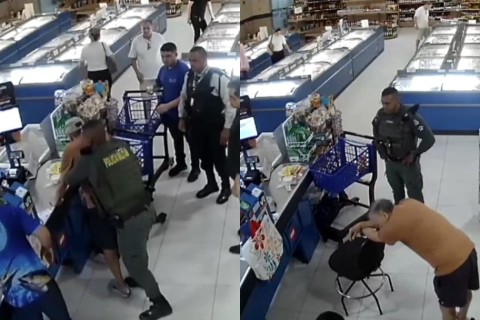 Homem se engasga com farofa na fila de supermercado, e policiais aplicam manobra de Heimlich para salvá-lo