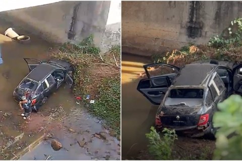 Carro despenca de ponte de cinco metros de altura e deixa quatro feridos no Ceará